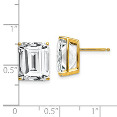 14K Yellow Gold 12x10mm Emerald-cut Cubic Zirconia Stud Earrings