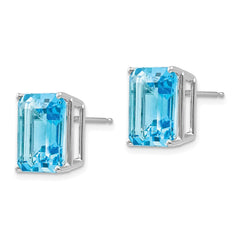 14K White Gold 12x10mm Emerald-cut Blue Topaz Stud Earrings