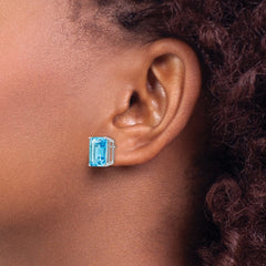 14K White Gold 12x10mm Emerald-cut Blue Topaz Stud Earrings
