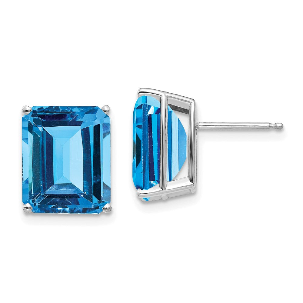 14K White Gold 12x10mm Emerald-cut Blue Topaz Stud Earrings
