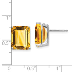 14K White Gold Emerald-cut Citrine Stud Earrings