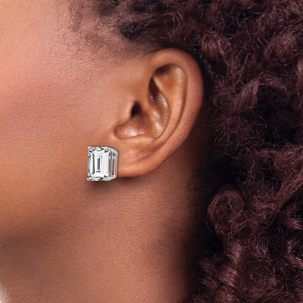 14K White Gold Emerald-cut Cubic Zirconia Stud Earrings
