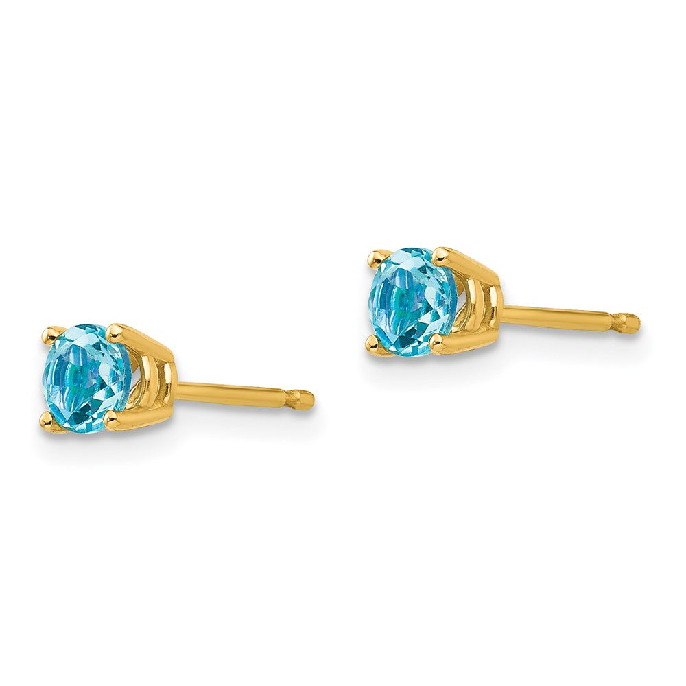 14K Yellow Gold 4mm Blue Topaz Stud Earrings