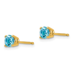14K Yellow Gold 4mm Blue Topaz Stud Earrings