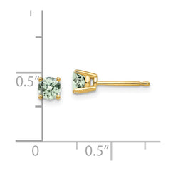 14K Yellow Gold 4mm Round Checker-cut Green Quartz Earrings