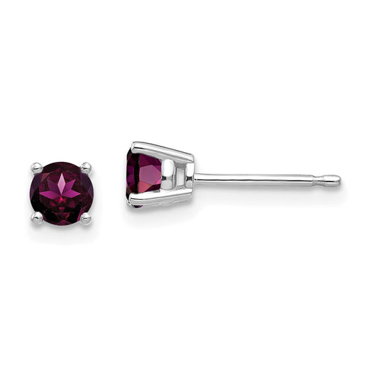 14K White Gold 4mm Rhodolite Garnet Stud Earrings