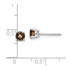 14K White Gold 4mm Round Smokey Quartz Earrings