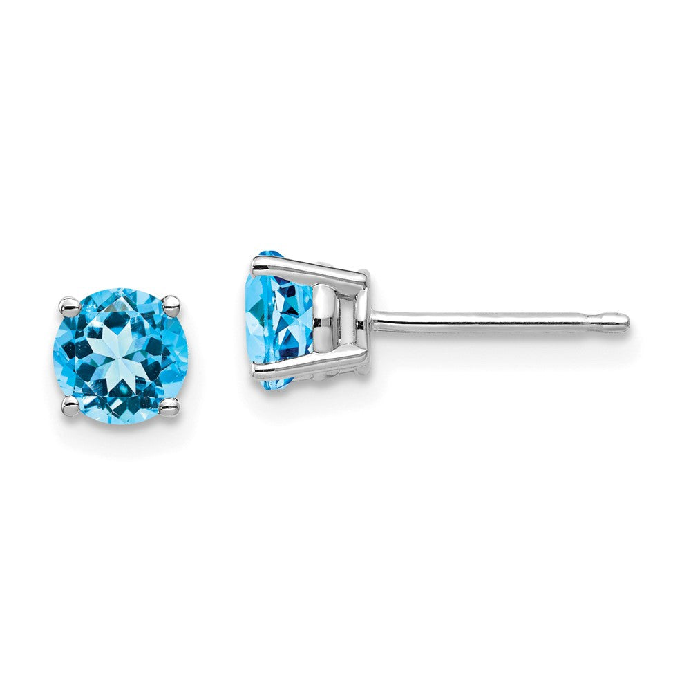 14K White Gold 5mm Blue Topaz Stud Earrings