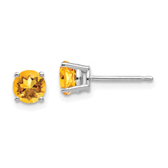 14K White Gold 5mm Citrine Stud Earrings