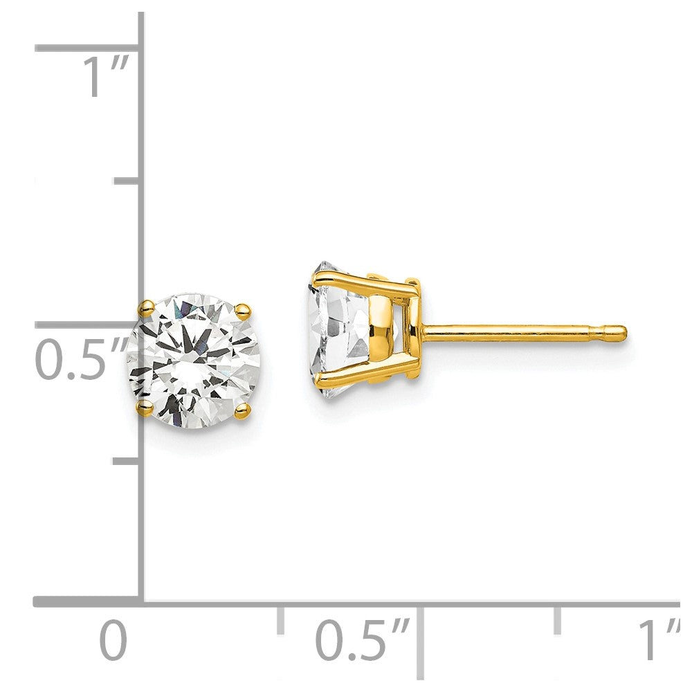 14K Yellow Gold 6mm Cubic Zirconia Earrings