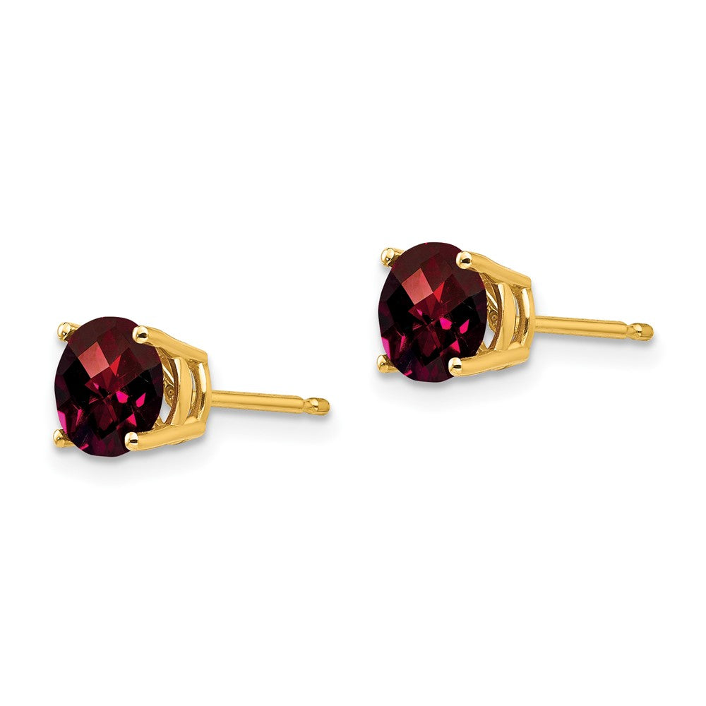 14K Yellow Gold 6mm Garnet Checker Stud Earrings