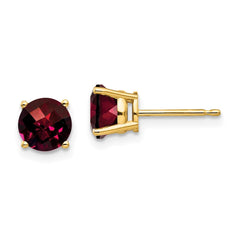 14K Yellow Gold 6mm Garnet Checker Stud Earrings