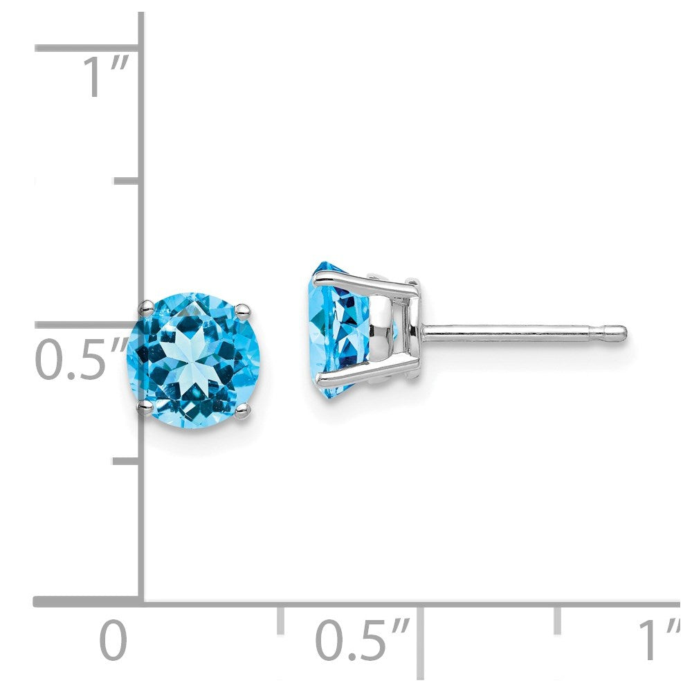14K White Gold 6mm Blue Topaz Stud Earrings