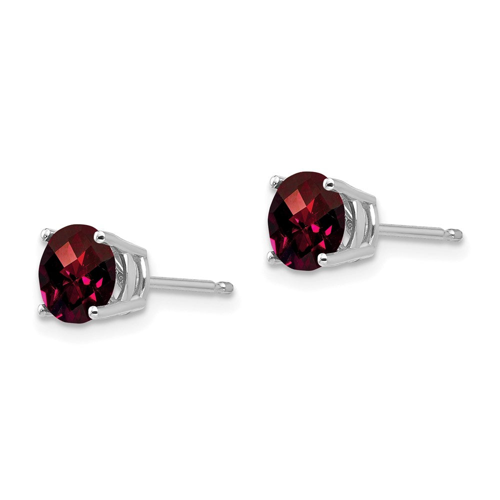 14K White Gold 6mm Garnet Checker Stud Earrings