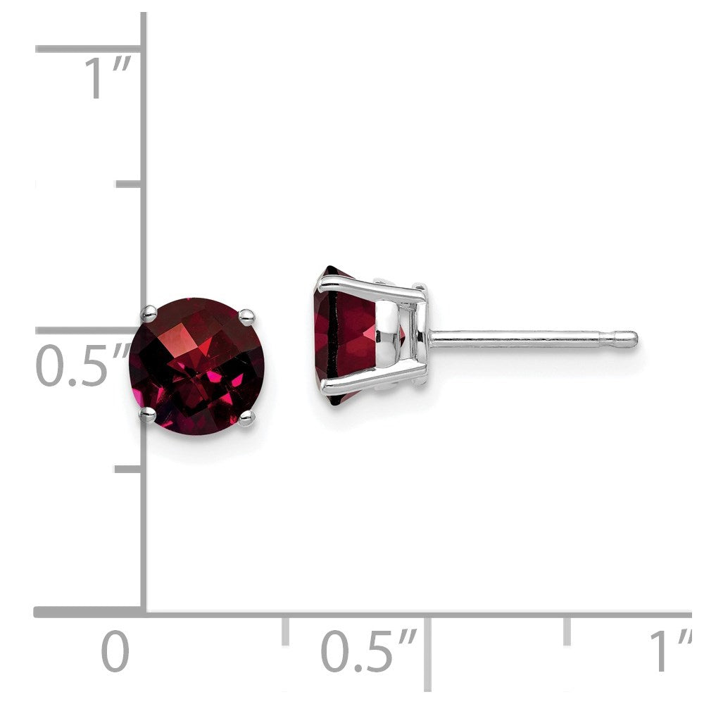 14K White Gold 6mm Garnet Checker Stud Earrings