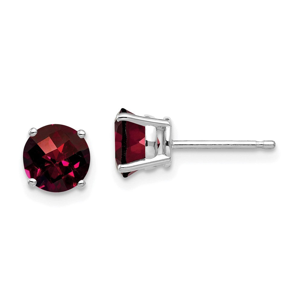 14K White Gold 6mm Garnet Checker Stud Earrings