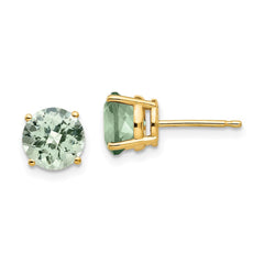 14K Yellow Gold 7mm Round Checker-cut Green Quartz Earrings