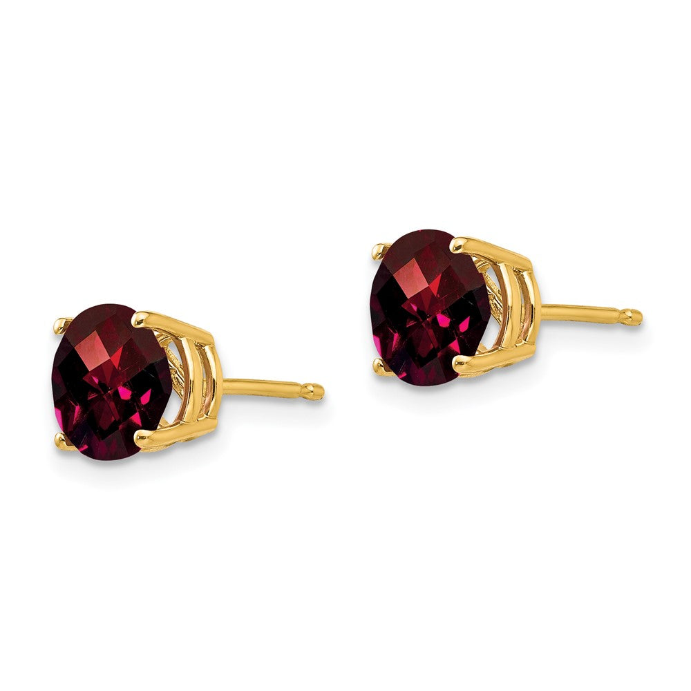 14K Yellow Gold 7mm Garnet Checker Stud Earrings