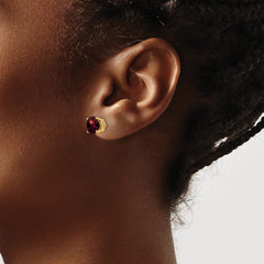 14K Yellow Gold 7mm Garnet Checker Stud Earrings