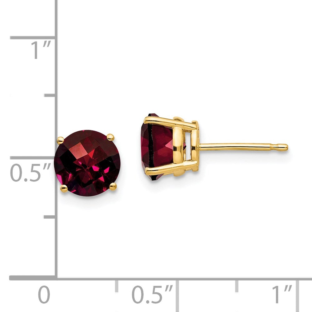 14K Yellow Gold 7mm Garnet Checker Stud Earrings