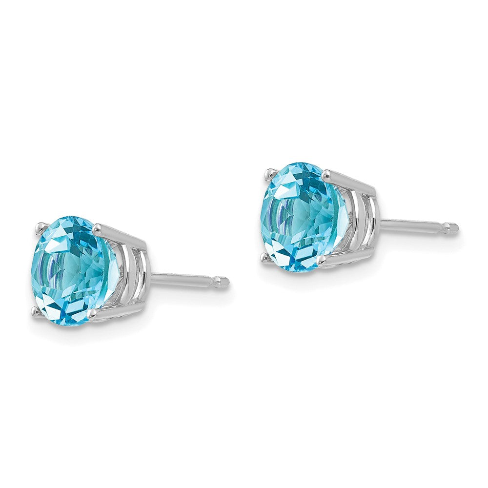 14K White Gold 7mm Blue Topaz Stud Earrings