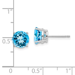 14K White Gold 7mm Blue Topaz Stud Earrings