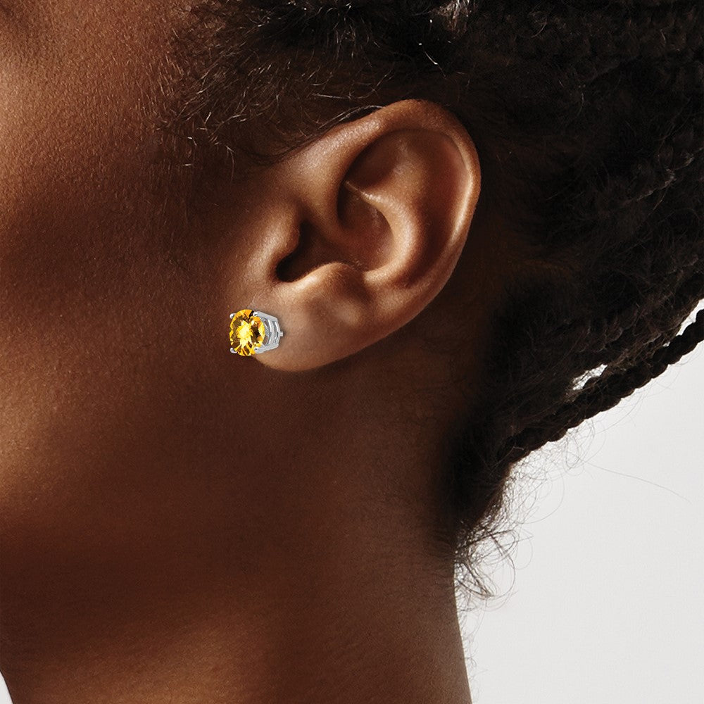 14K White Gold 7mm Citrine Checker Stud Earrings