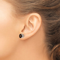 14K White Gold 7mm Round Checker-cut Smokey Quartz Stud Earrings