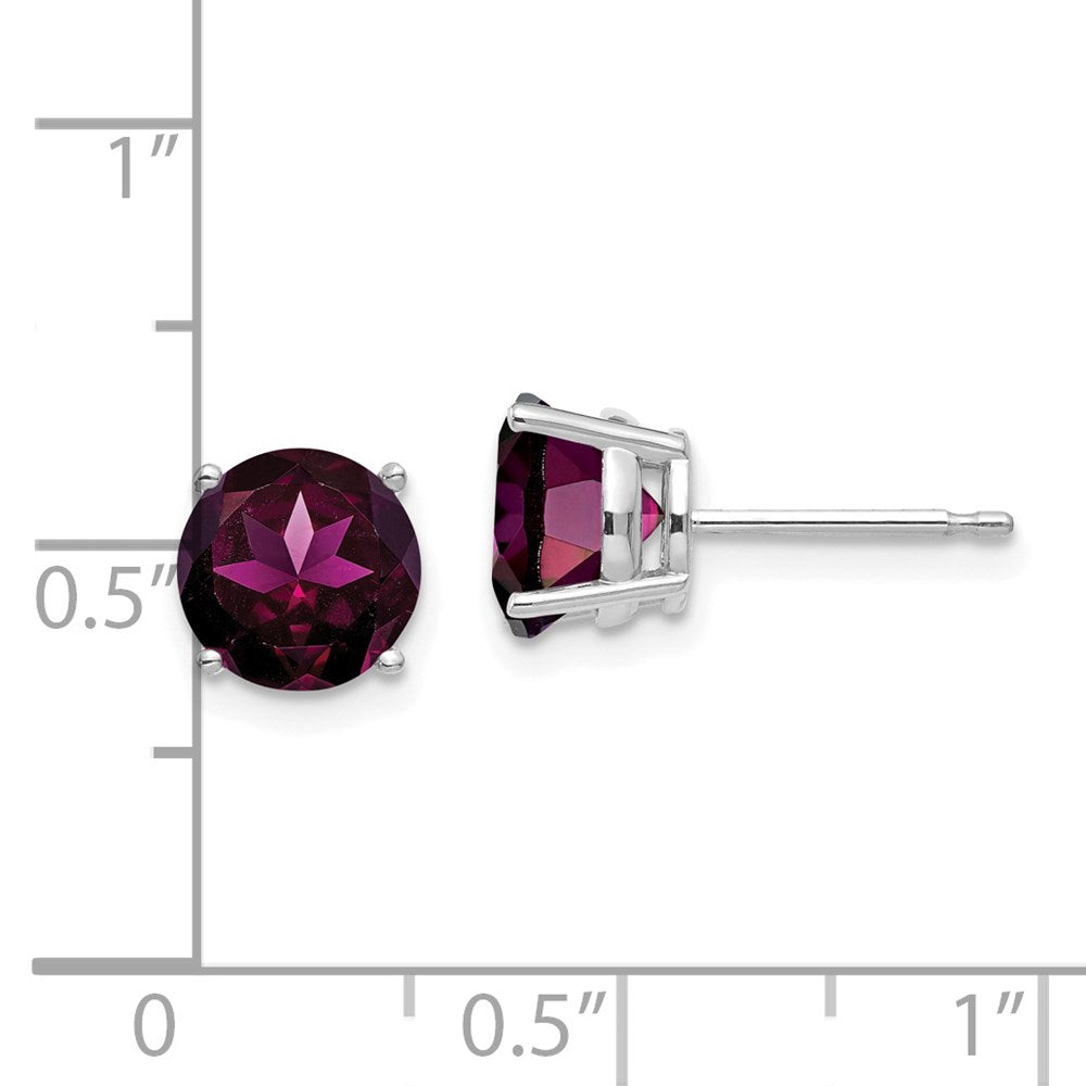 14K White Gold 7mm Rhodolite Garnet Stud Earrings