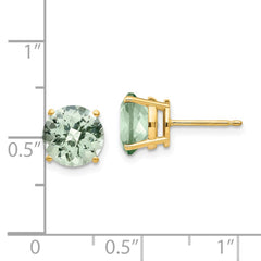 14K Yellow Gold 8mm Round Checker-cut Green Quartz Earrings