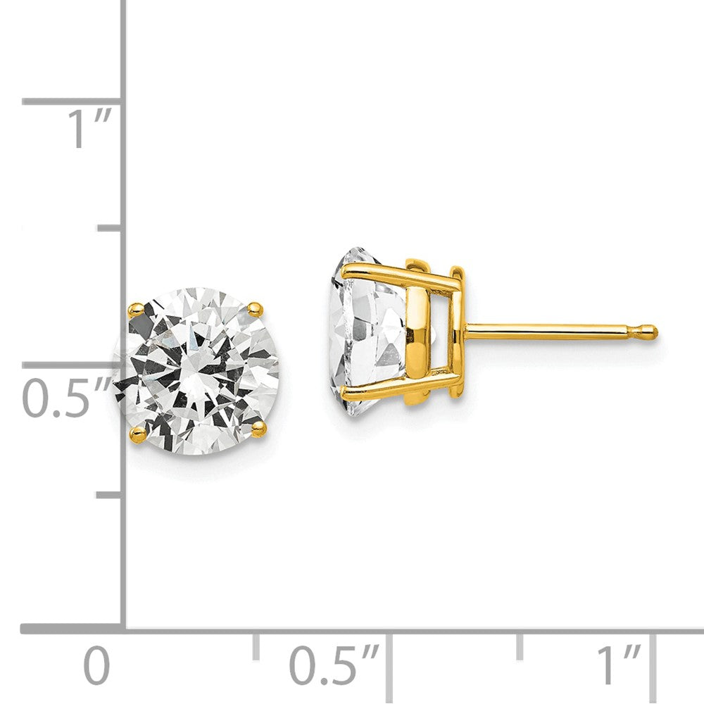 14K Yellow Gold 8mm Cubic Zirconia Post Earrings