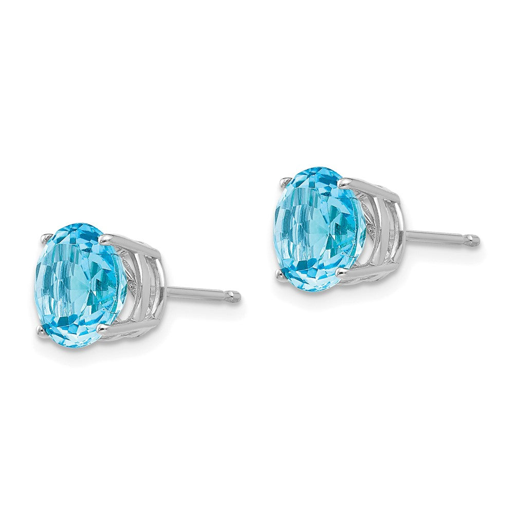 14K White Gold 8mm Blue Topaz Stud Earrings