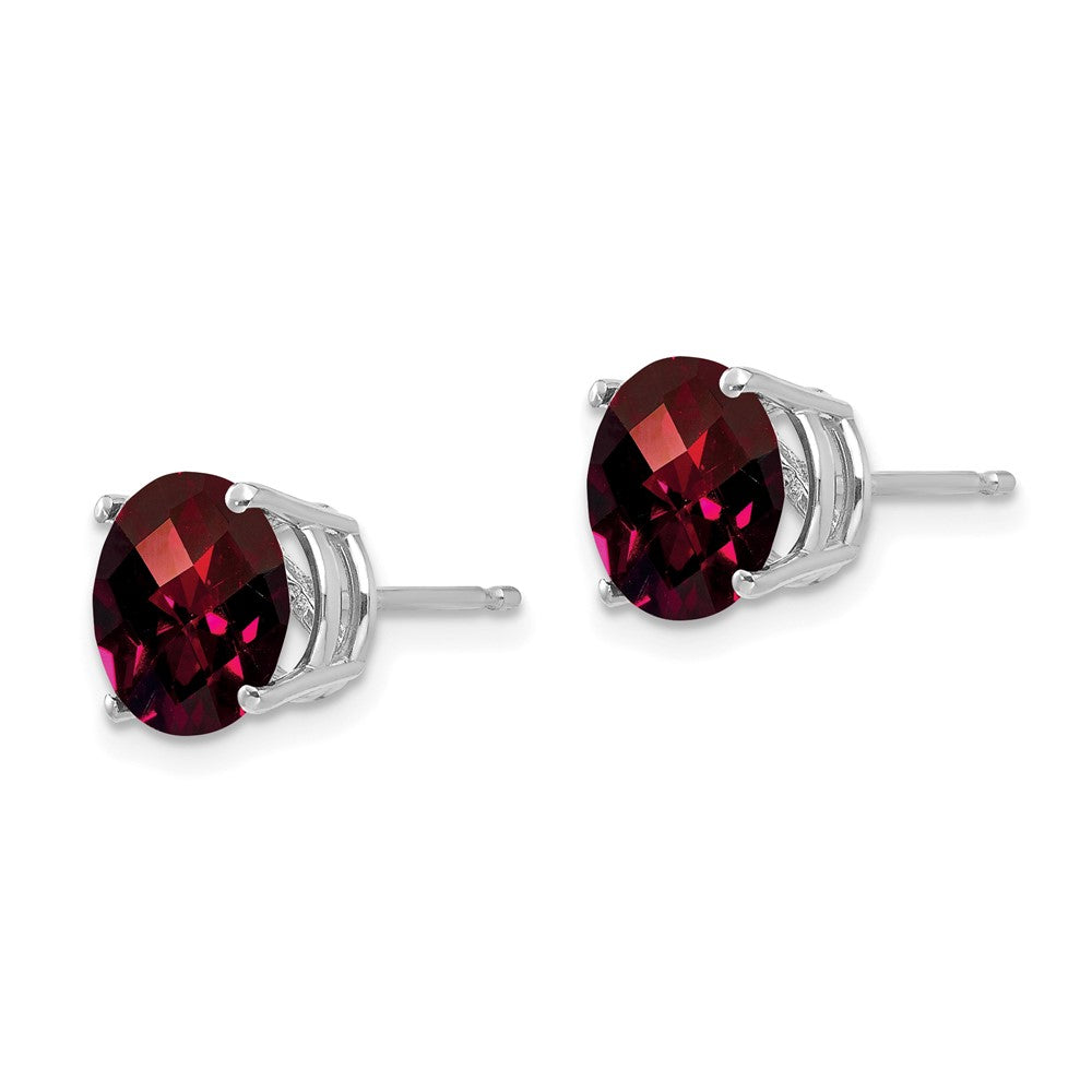 14K White Gold 8mm Garnet Checker Stud Earrings