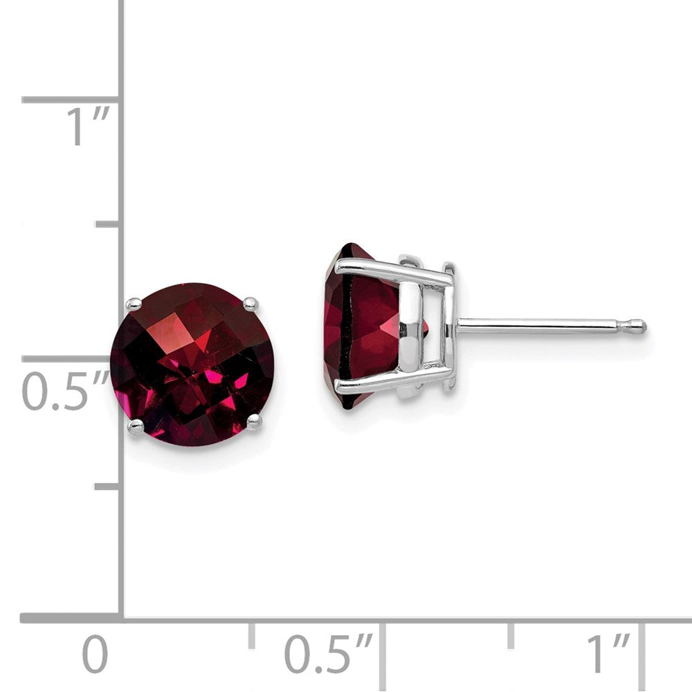 14K White Gold 8mm Garnet Checker Stud Earrings