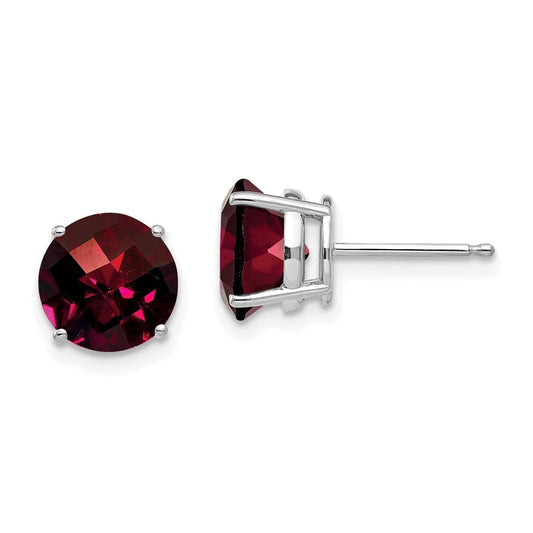14K White Gold 8mm Garnet Checker Stud Earrings