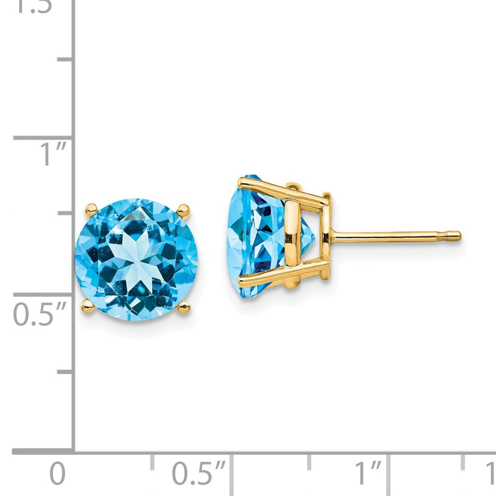 14K Yellow Gold 10mm Blue Topaz Stud Earrings