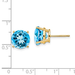 14K Yellow Gold 10mm Blue Topaz Stud Earrings