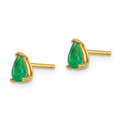 14K Yellow Gold 6x3mm Emerald Stud Earrings