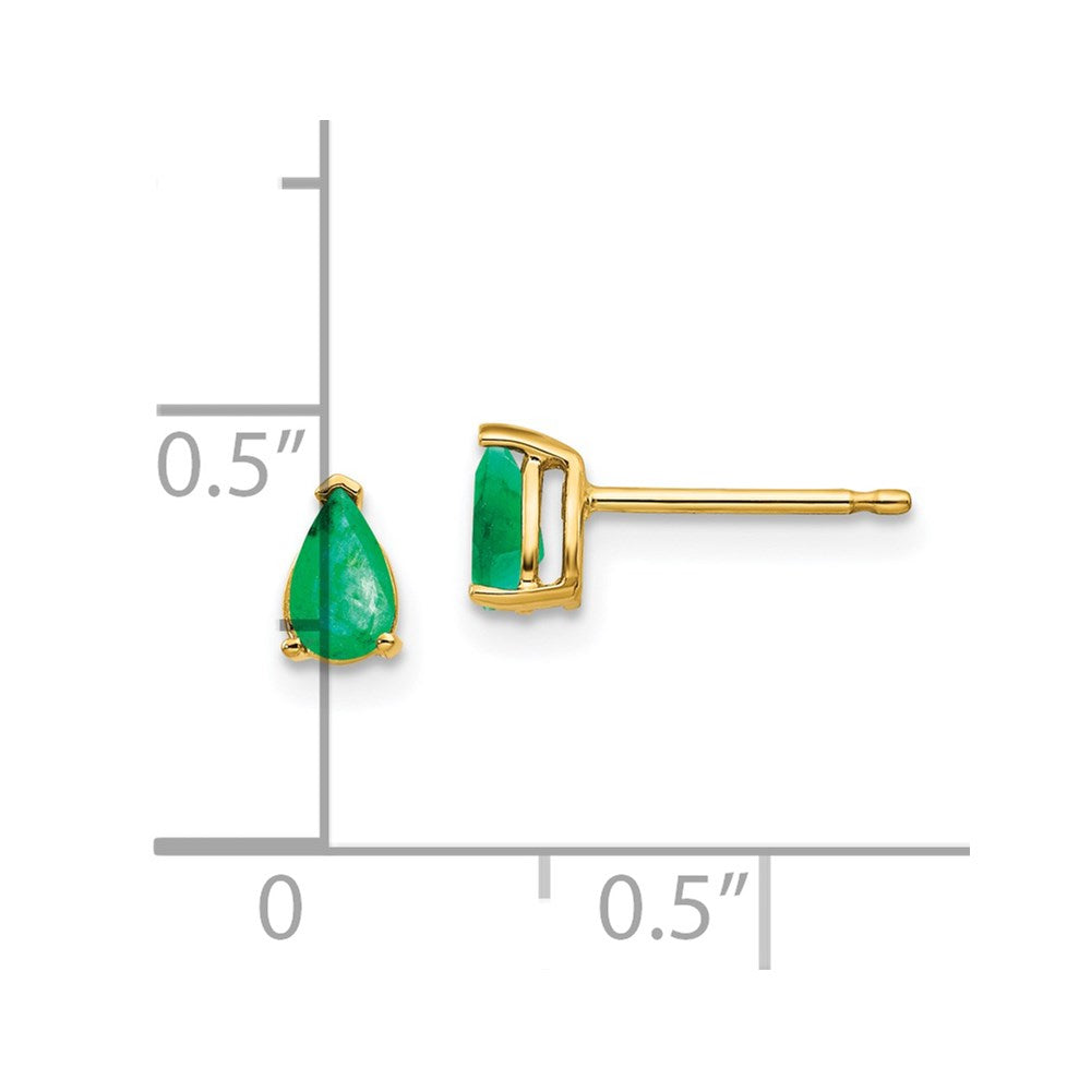 14K Yellow Gold 6x3mm Emerald Stud Earrings