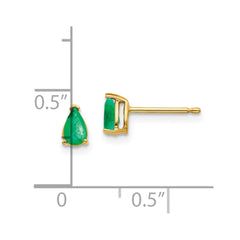14K Yellow Gold 6x3mm Emerald Stud Earrings