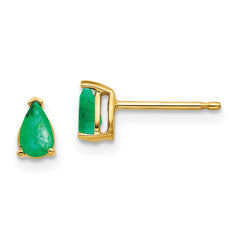 14K Yellow Gold 6x3mm Emerald Stud Earrings