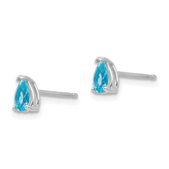14K White Gold 5x3mm Pear Blue Topaz Stud Earrings