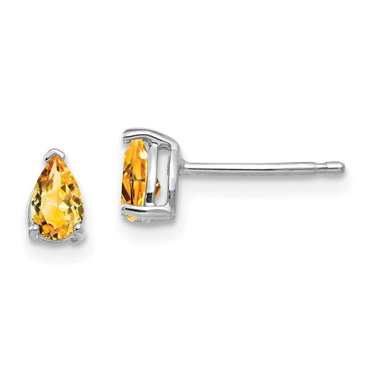 14K White Gold Citrine Pear Stud Earrings