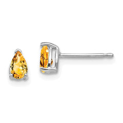 14K White Gold Citrine Pear Stud Earrings