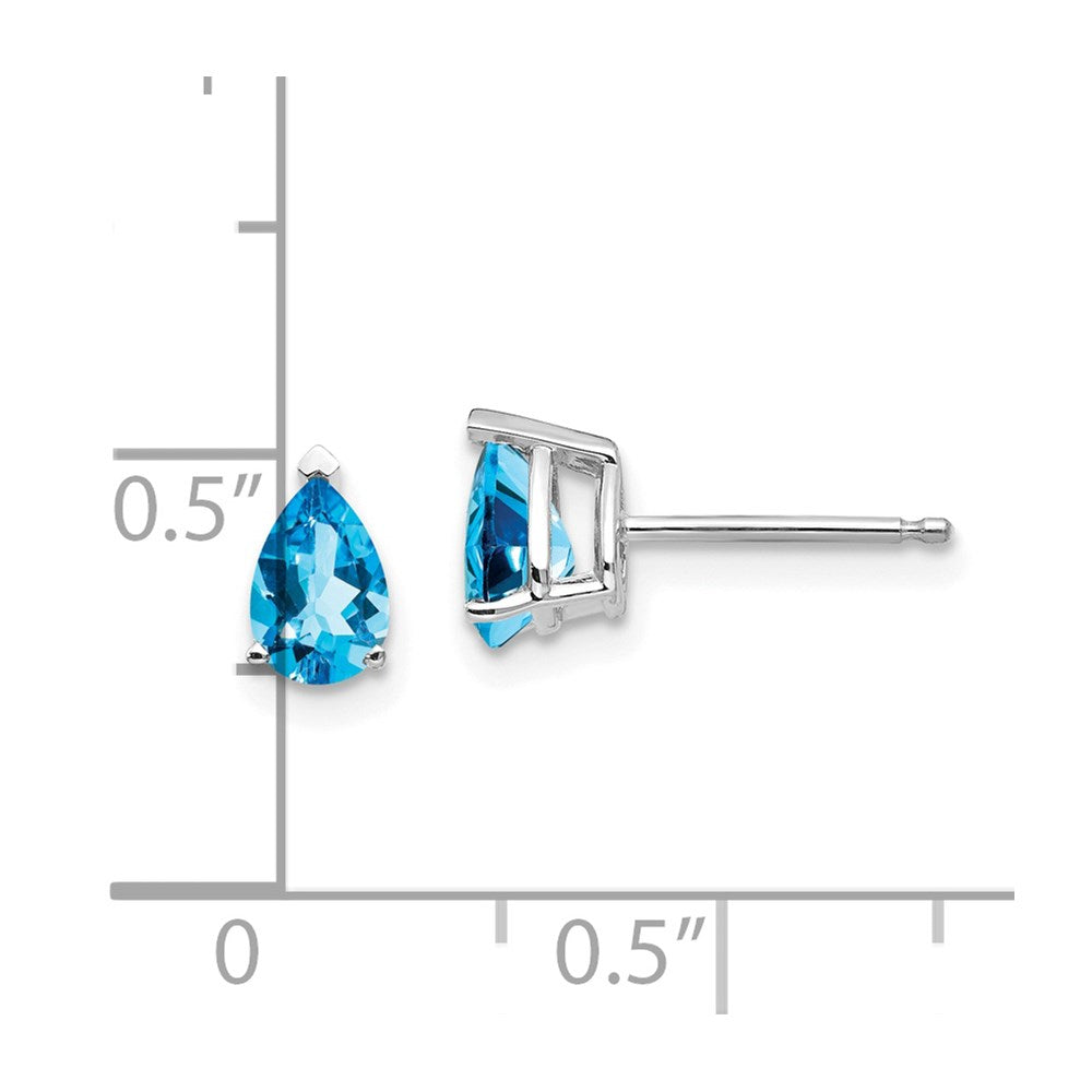 14K White Gold 6x4mm Pear Blue Topaz Stud Earrings