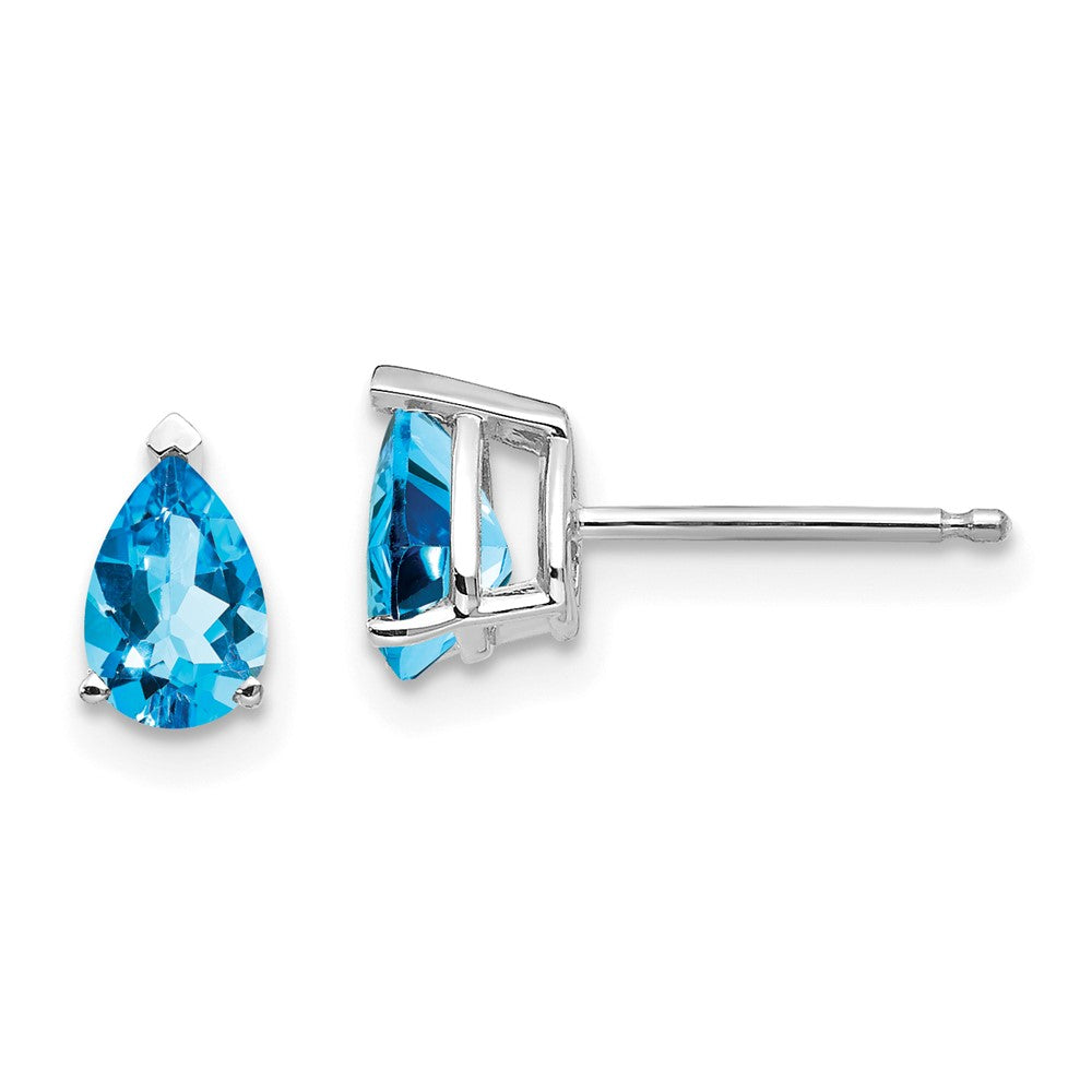 14K White Gold 6x4mm Pear Blue Topaz Stud Earrings
