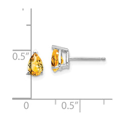 14K White Gold Citrine Pear Stud Earrings