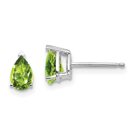 14K White Gold 6x4mm Pear Peridot Stud Earrings