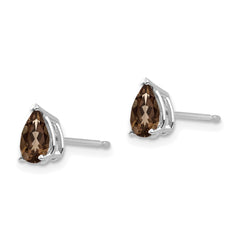 14K White Gold 6x4 Pear Smokey Quartz Stud Earrings