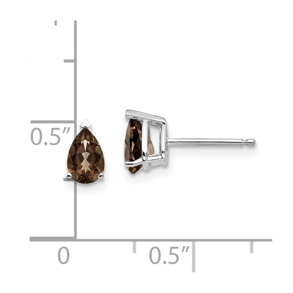14K White Gold 6x4 Pear Smokey Quartz Stud Earrings